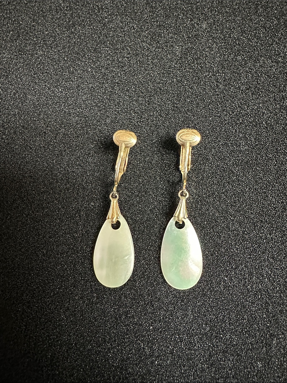 Vintage Sarah Coventry Gold-Tone Earrings with Iridescent Abalone Teardrops